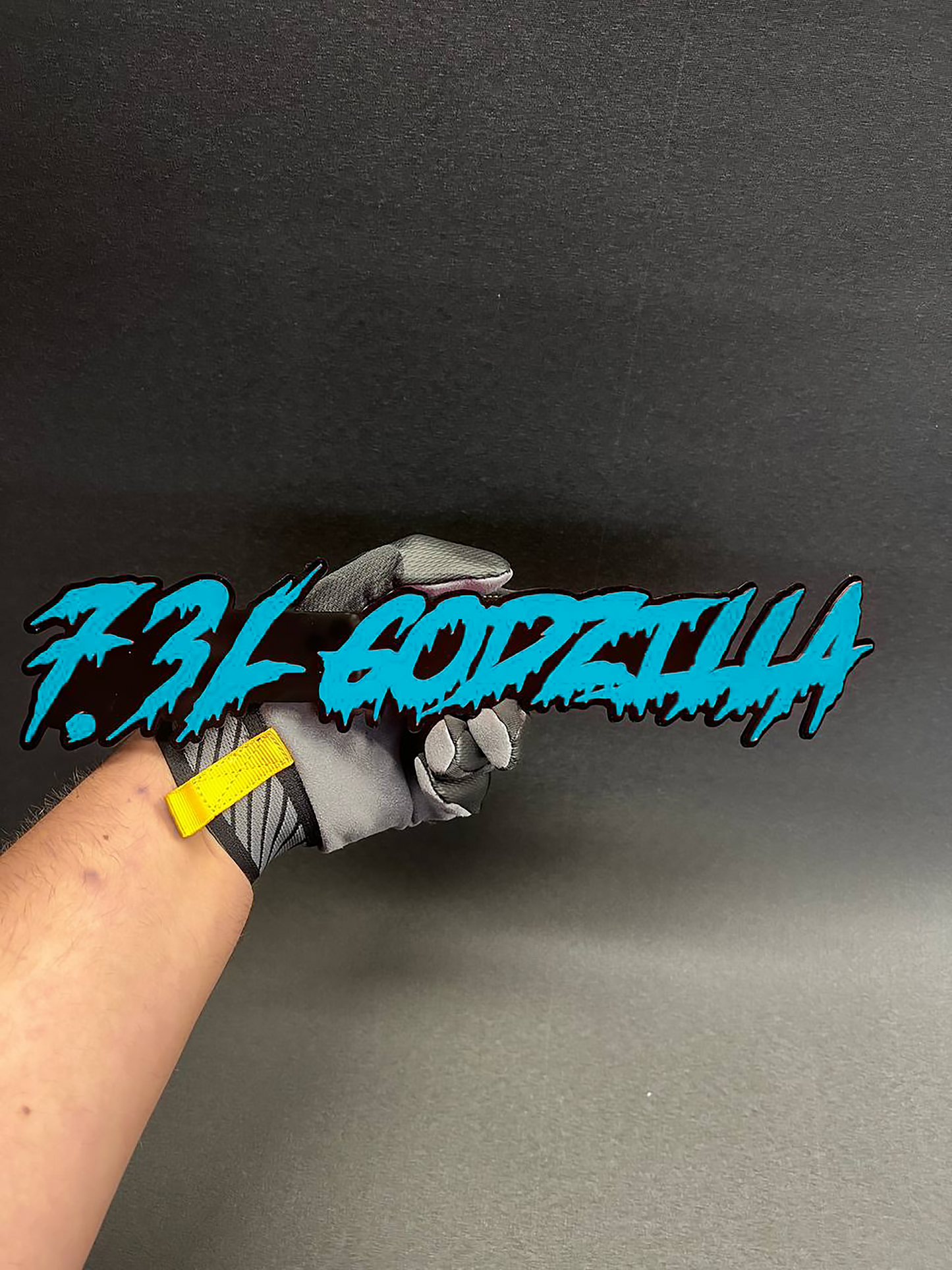 Ford 7.3L Godzilla drip style badge with bold acrylic car emblem design