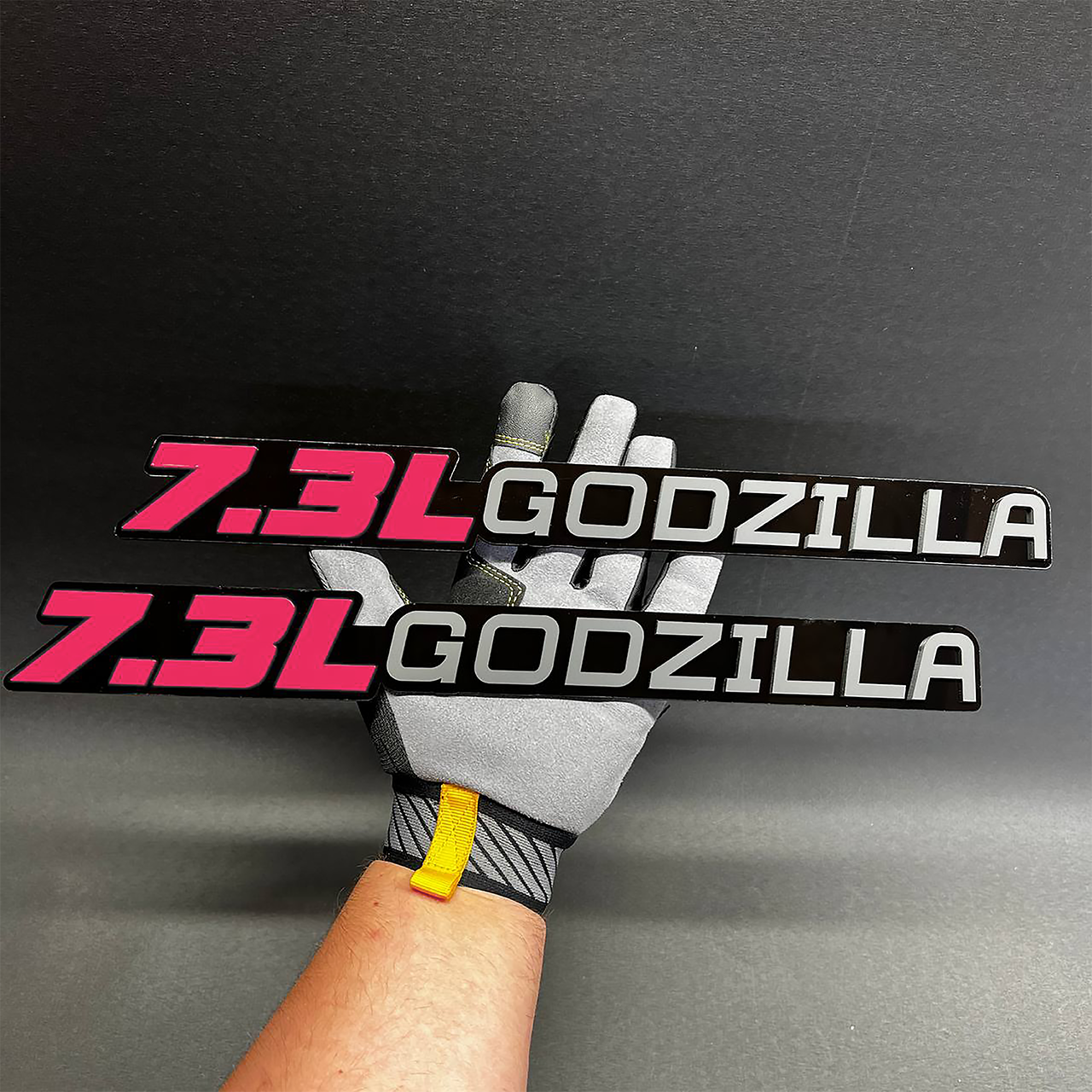 7.3L Godzilla matt acrylic emblem for truck exterior upgrade and badge replacement.