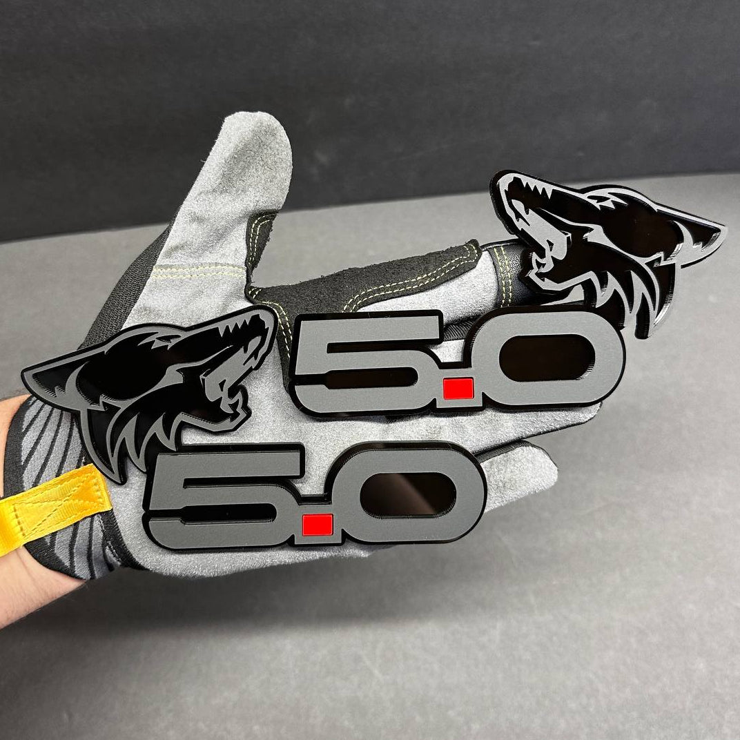 Custom Ford Mustang 5.0 Coyote wolf badge red black acrylic emblem for Mustang GT F-150 performance builds