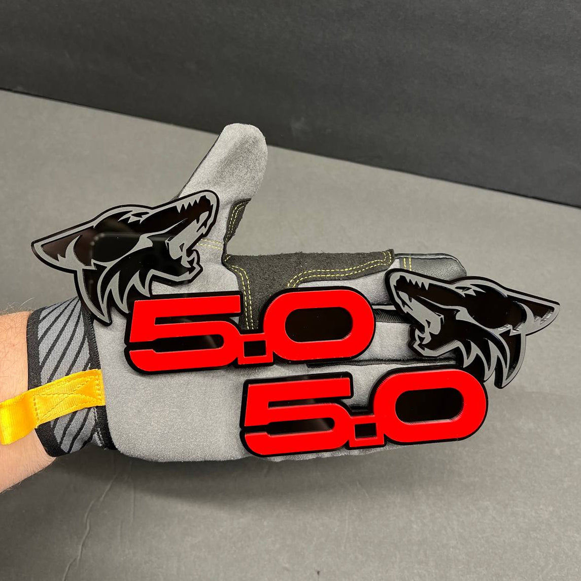 Custom Ford Mustang 5.0 Coyote wolf badge red black acrylic emblem for Mustang GT F-150 performance builds