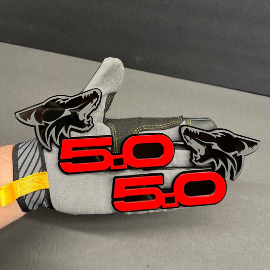 Custom Ford Mustang 5.0 Coyote wolf badge red black acrylic emblem for Mustang GT F-150 performance builds
