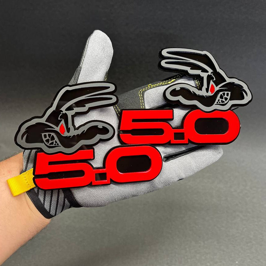Custom Ford Mustang 5.0 Coyote wolf badge red black acrylic emblem for Mustang GT F-150 performance builds