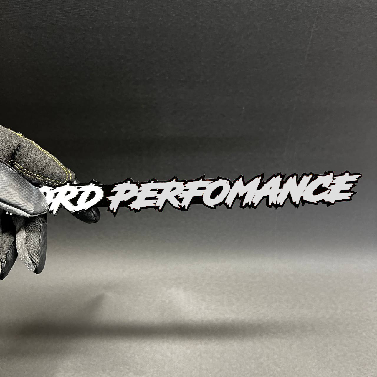 Ford Performance laser cut automotive text emblem with 3M adhesive