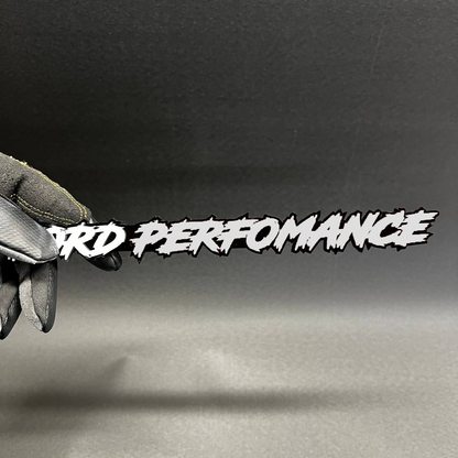 Ford Performance laser cut automotive text emblem with 3M adhesive