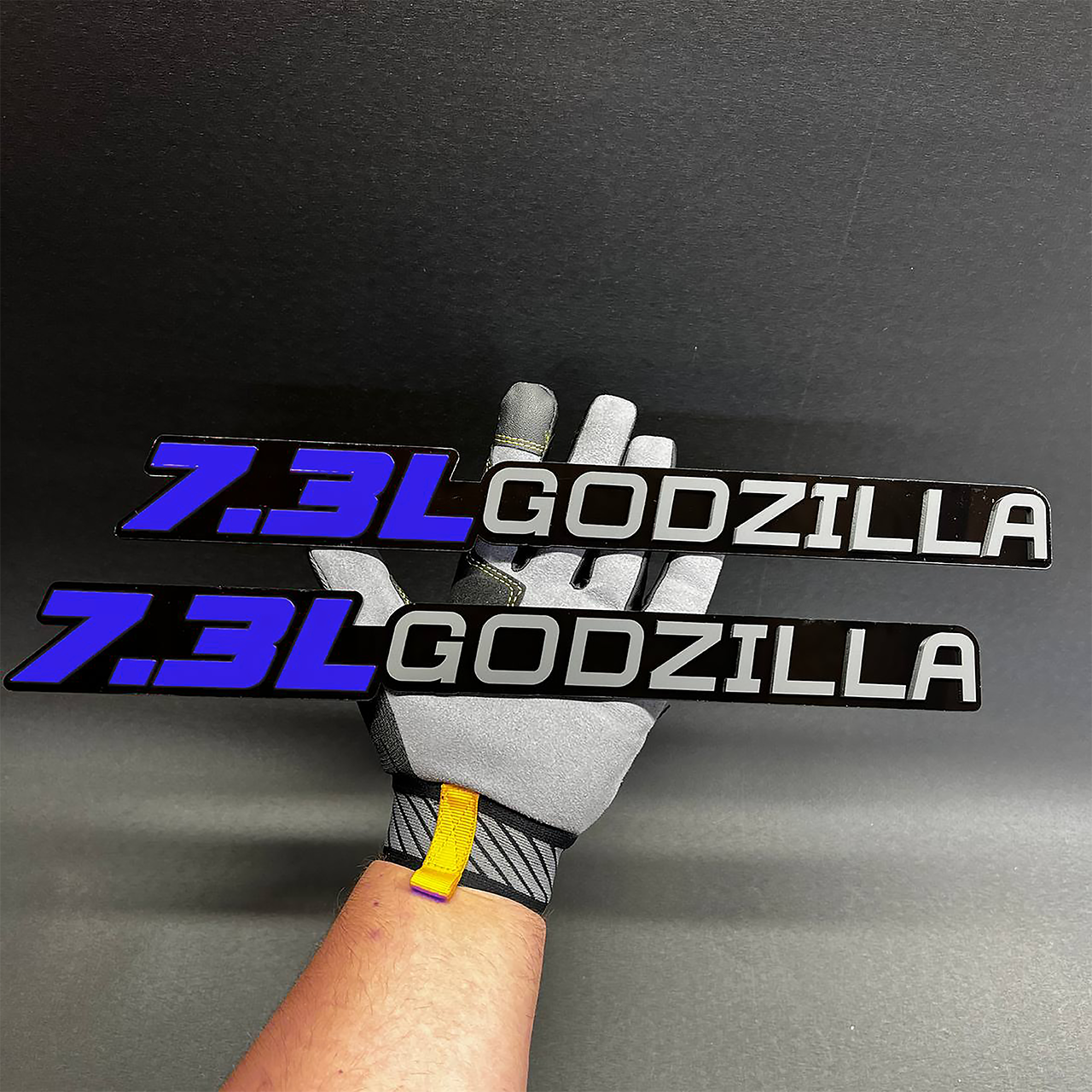 Ford F250 7.3L Godzilla matte car emblem made for custom exterior trim.