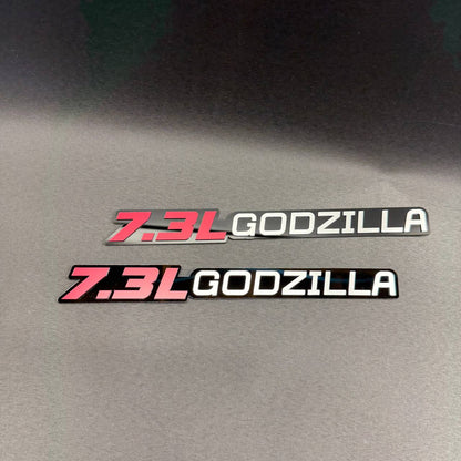 Ford Super Duty 7.3L Godzilla gas V8 custom truck badge with layered laser-cut design and adhesive backing.