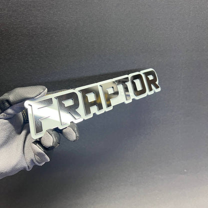 FRAPTOR 3D text car badge fender emblem for custom vehicle exterior accessories.
