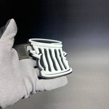 Novelty trash can badge for cars, trucks, SUVs, and custom builds