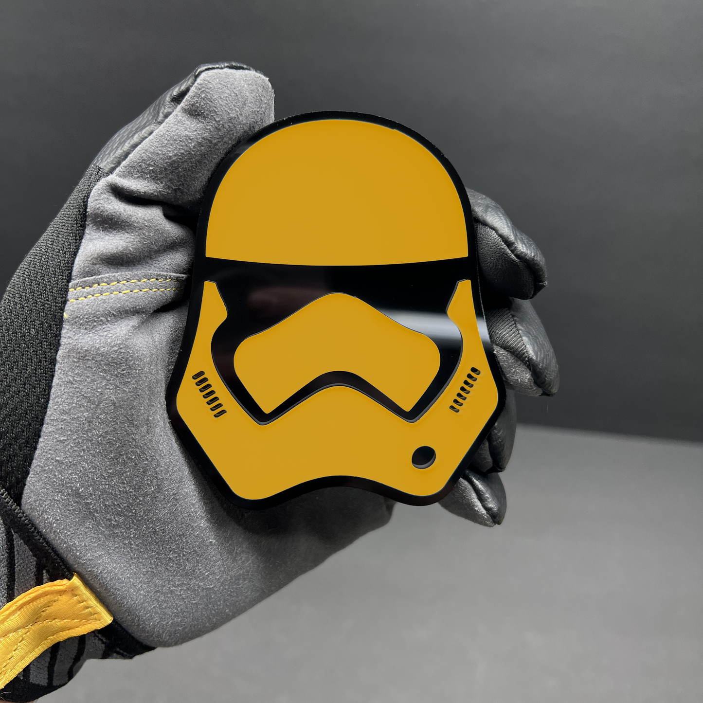 Close up of futuristic helmet badge detail