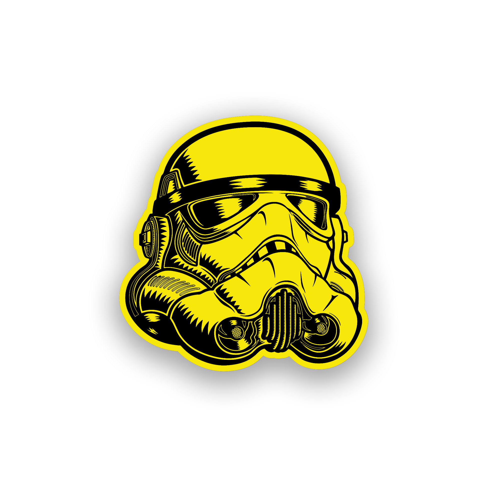 Star Wars style helmet automotive badge with bold engraved futuristic artwork