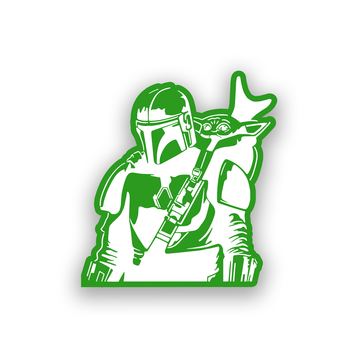 Galactic bounty hunter inspired car badge with clean engraved helmet artwork