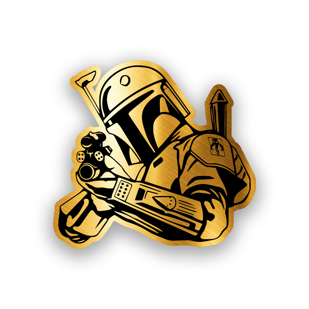 Star Wars inspired car emblem featuring a detailed Mando style helmet design