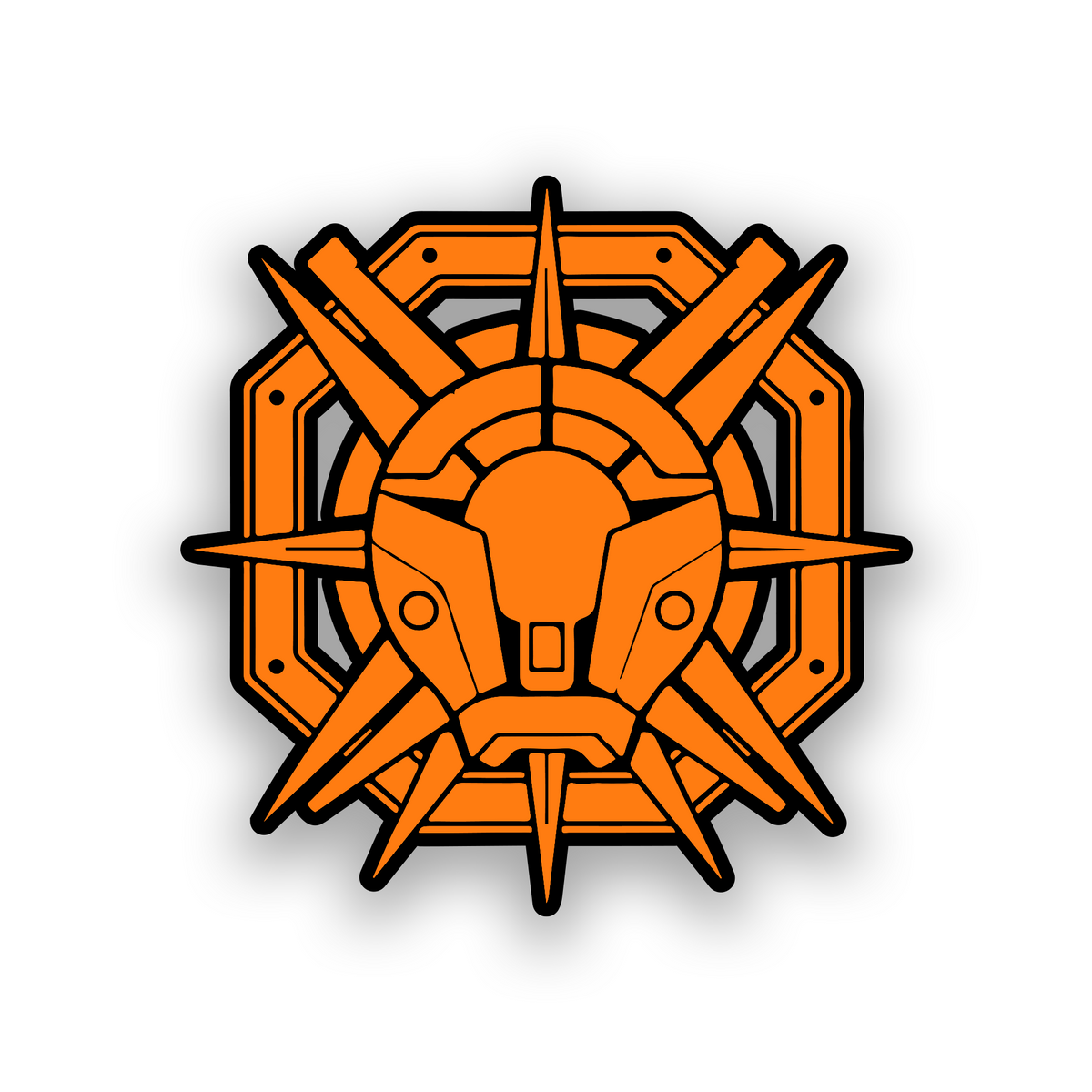 Laser engraved sci fi car emblem with bold galactic mechanical badge design