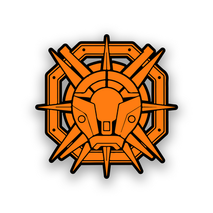 Laser engraved sci fi car emblem with bold galactic mechanical badge design
