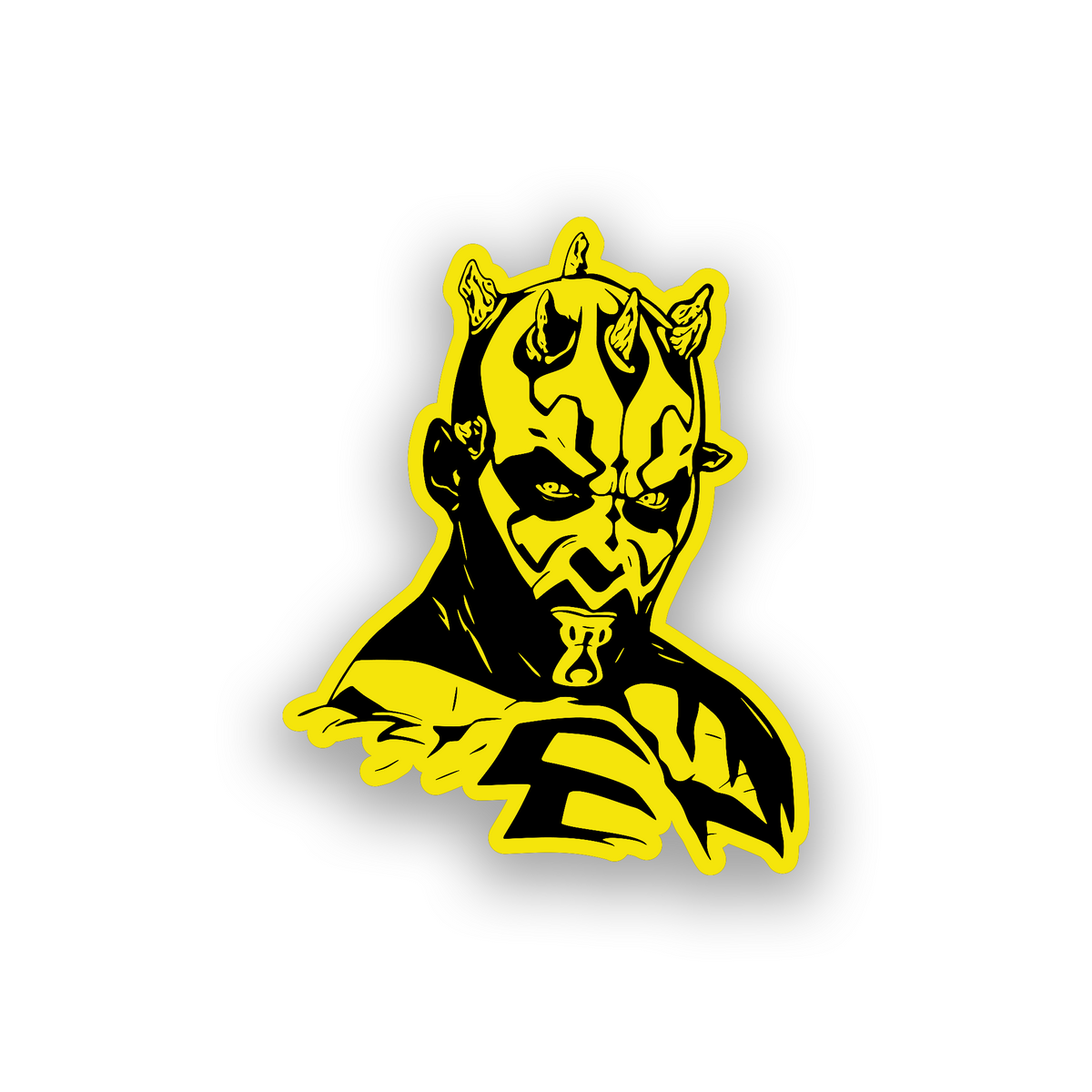 Galactic Sith inspired car emblem with engraved black and white character design