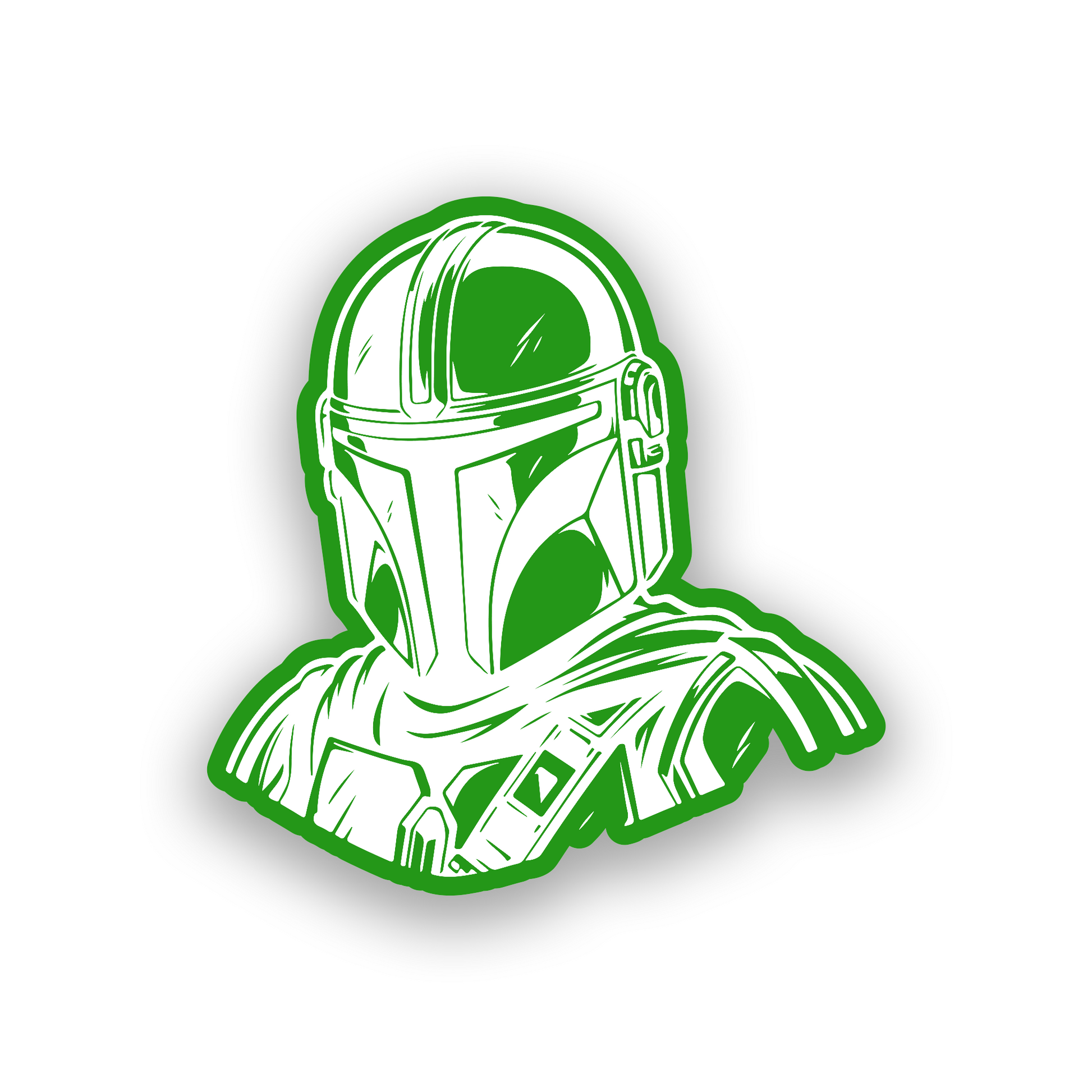 Sci fi warrior helmet engraved badge with clean Mandalorian inspired styling