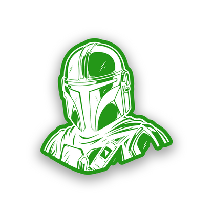 Sci fi warrior helmet engraved badge with clean Mandalorian inspired styling