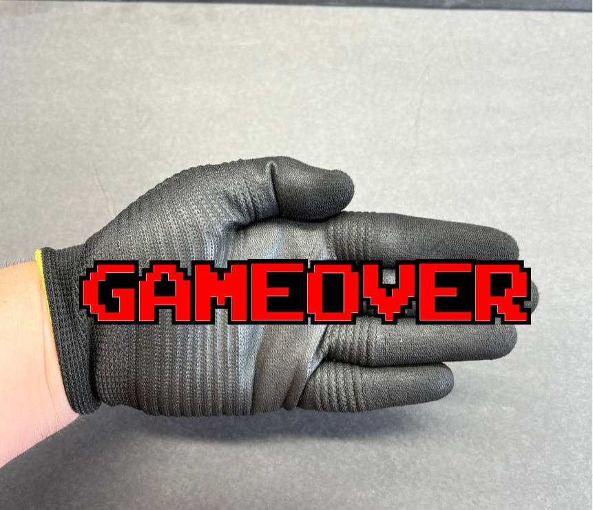 Game Over pixel style text badge emblem in red and black acrylic for truck grille, tailgate, hood, fender, and custom car decal styling