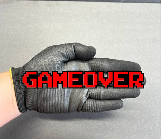 Game Over pixel style text badge emblem in red and black acrylic for truck grille, tailgate, hood, fender, and custom car decal styling