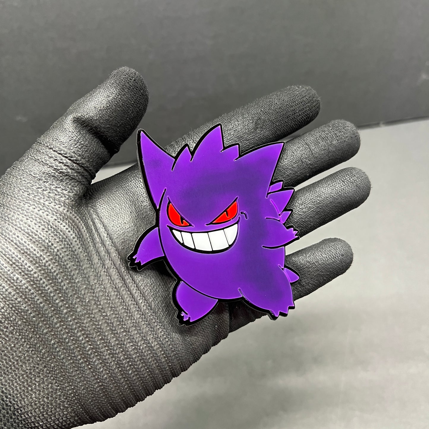 Gengar car badge fender emblem in purple with black outline