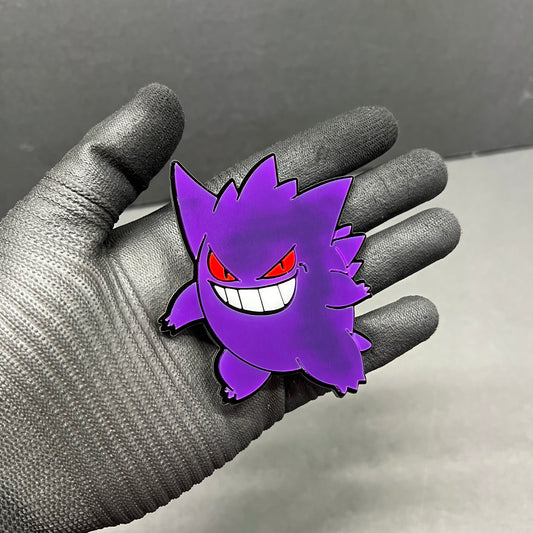 Gengar car badge fender emblem in purple with black outline