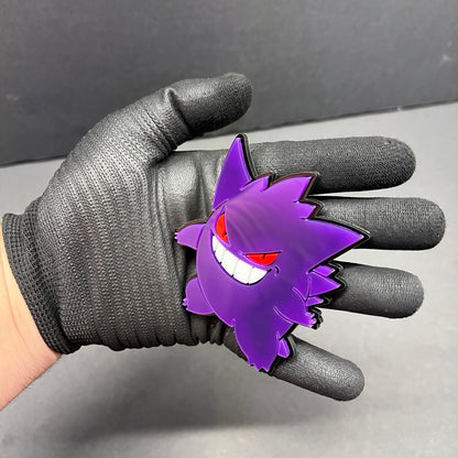 Detailed purple ghost monster car emblem with red eyes