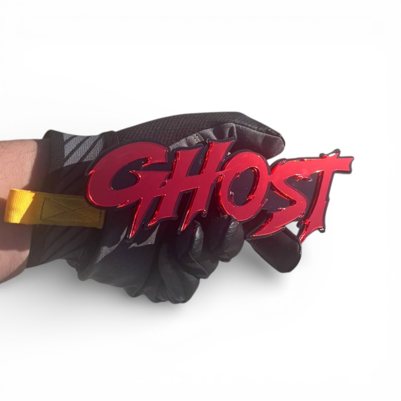 Red and black Ghost acrylic badge for Silverado tailgate decal