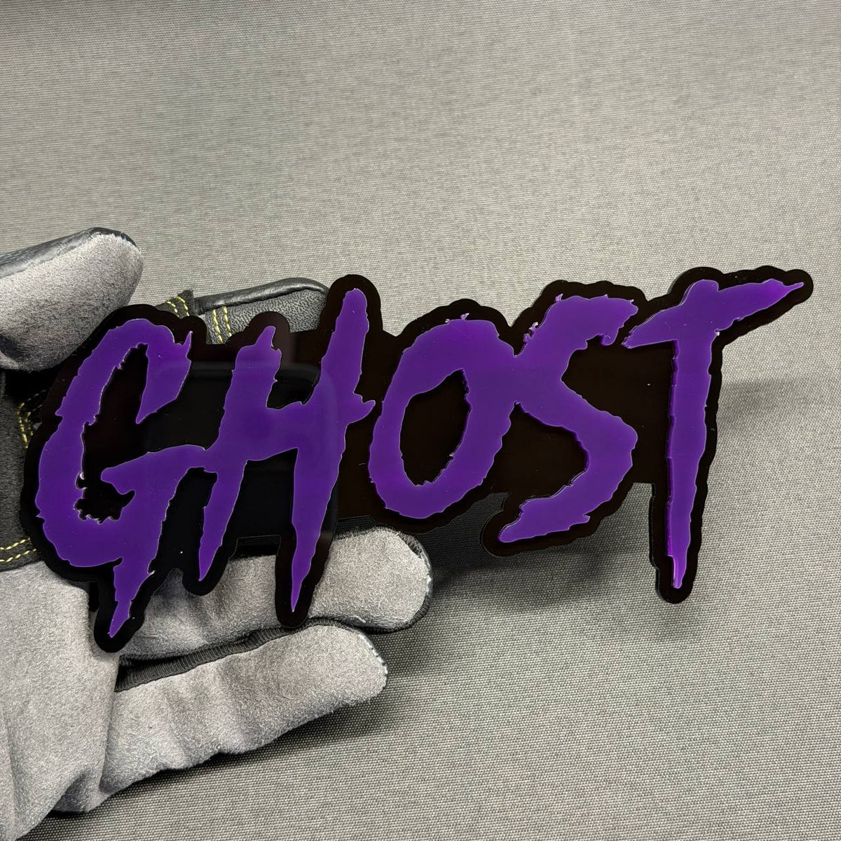 GHOST purple text car badge custom automotive emblem for Ford Mustang, F-150, Bronco, Dodge, RAM and Chevrolet vehicles