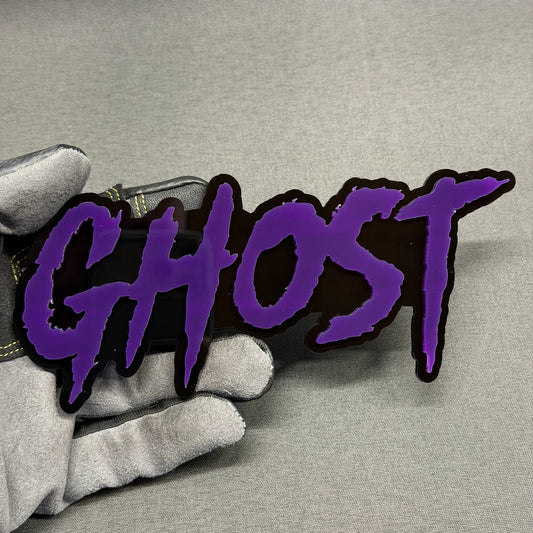 GHOST purple text car badge custom automotive emblem for Ford Mustang, F-150, Bronco, Dodge, RAM and Chevrolet vehicles