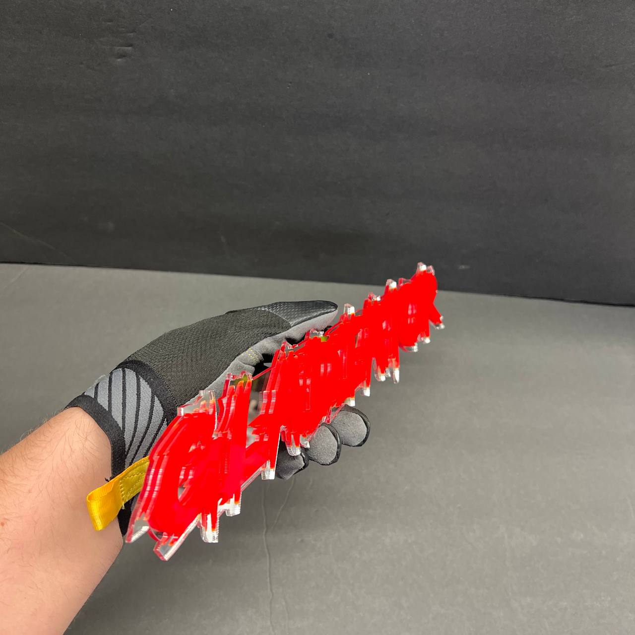 Red GLADIATOR acrylic decal made for Jeep Gladiator JT exterior customization.