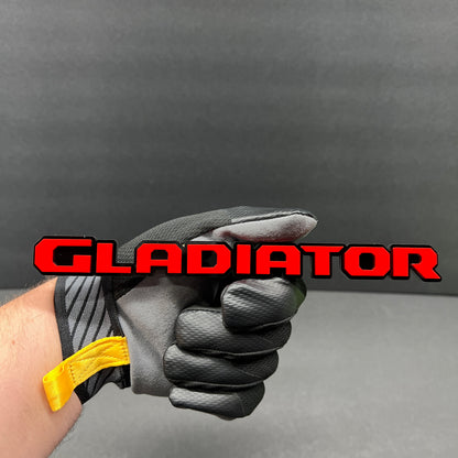 Red GLADIATOR automotive emblem for hood, fender, or tailgate decoration