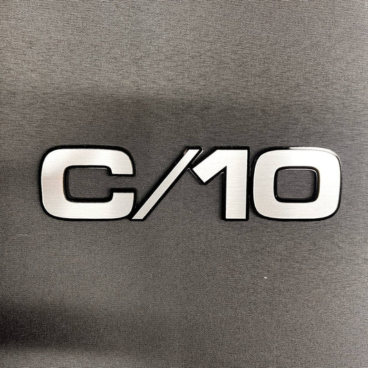 Chevrolet Chevy GMC truck C/10 custom billet fender badge with black backing