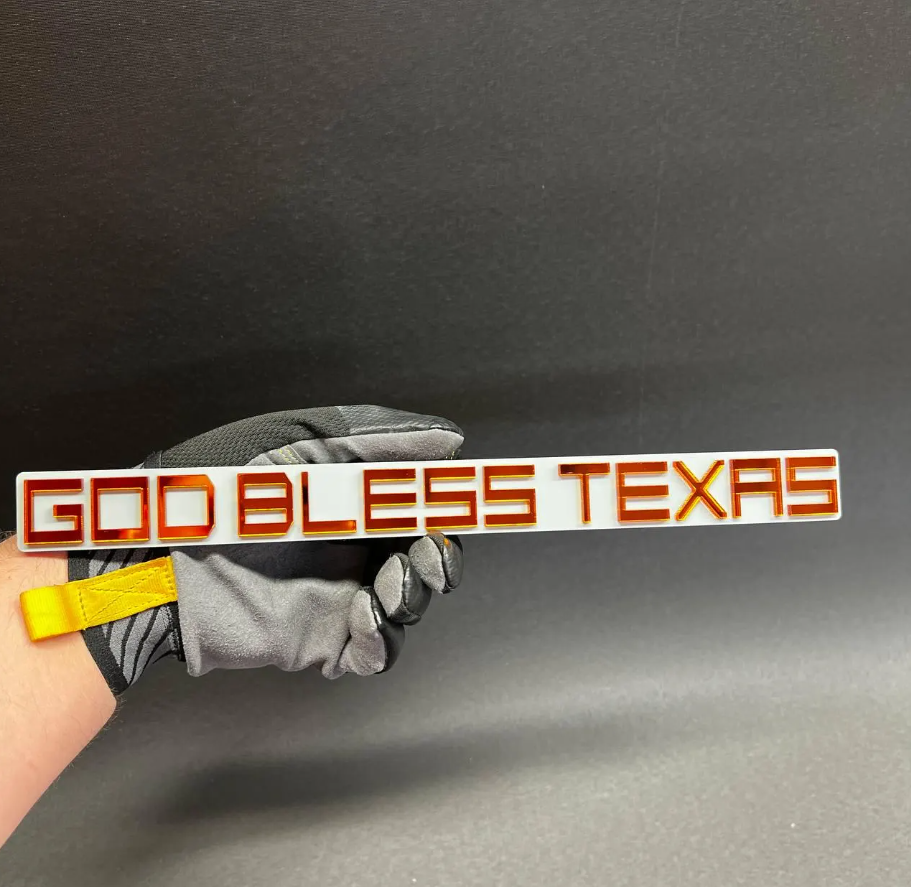 God Bless Texas acrylic car badge fender emblem custom text decal for truck tailgate and hood styling