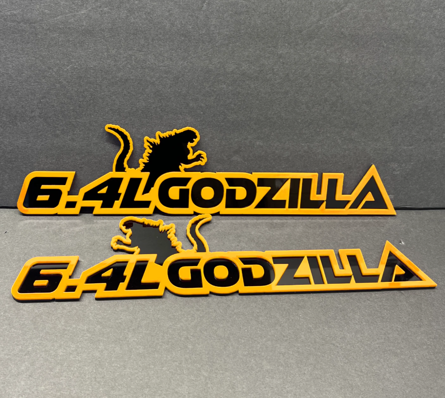 Truck 6.4L engine emblem with Godzilla dinosaur styling