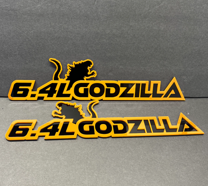 Truck 6.4L engine emblem with Godzilla dinosaur styling