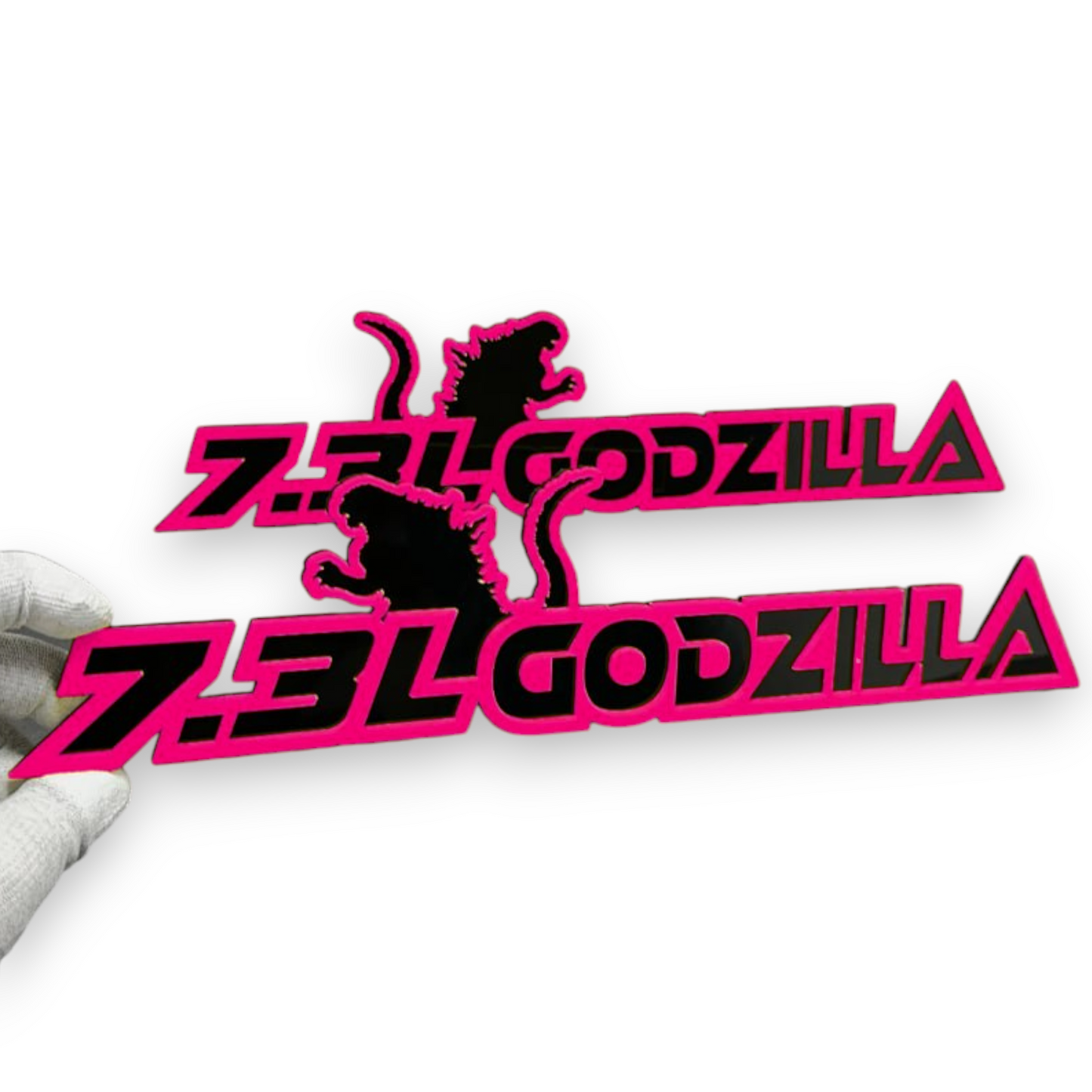 7.3 dinosaur acrylic car badge in red and black Ford design