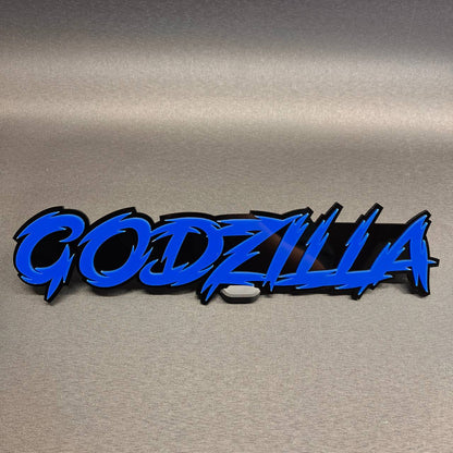 Blue and black Godzilla car text badge custom automotive emblem