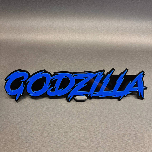 Blue and black Godzilla car text badge custom automotive emblem