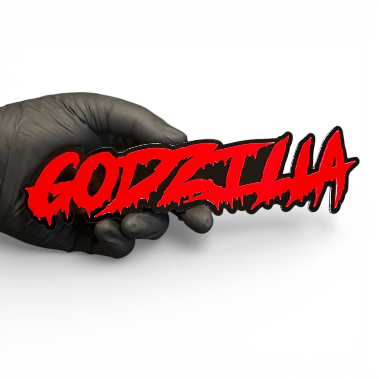 Custom Godzilla horror text emblem for Silverado truck build