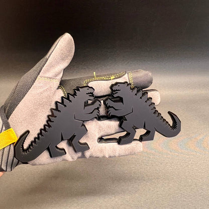 Custom black dinosaur monster car badge suitable for fender, tailgate, trunk, or exterior vehicle styling.