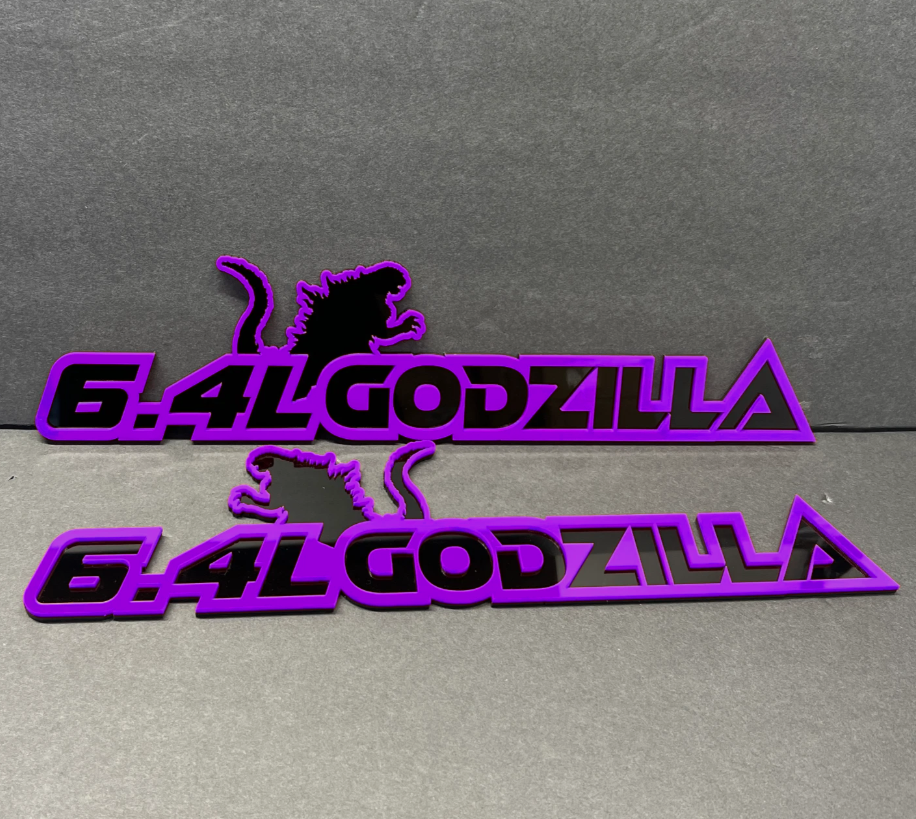 6.4L dinosaur acrylic car badge in red and black design