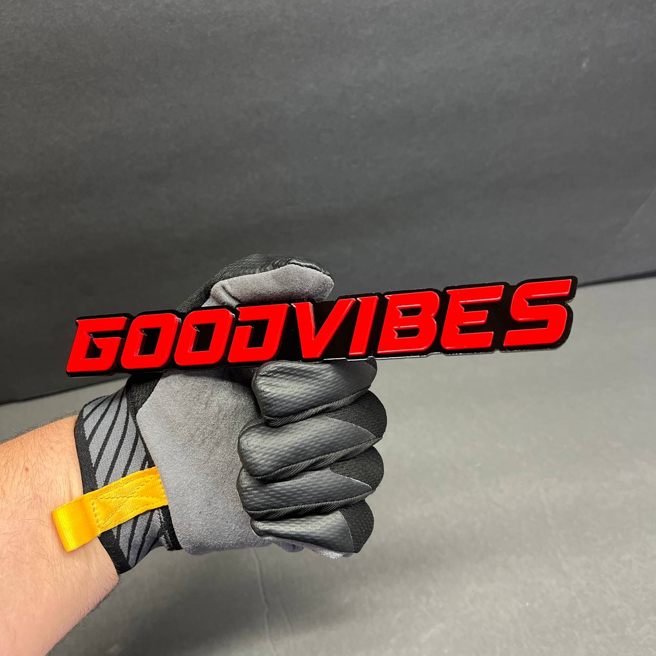 Good Vibes custom car emblem for Toyota Tacoma and 4Runner adventure builds.