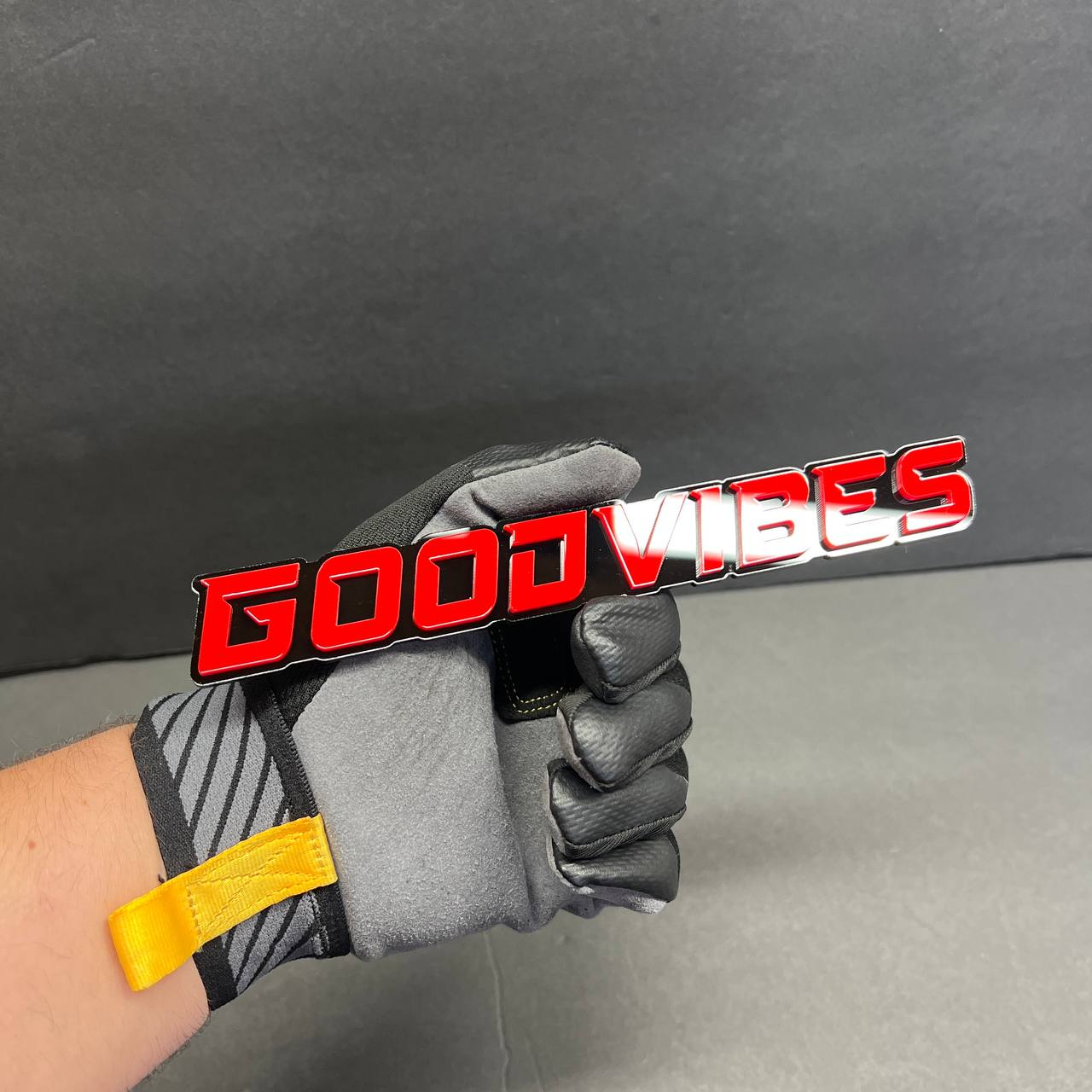 Good Vibes fender badge for RAM 1500 truck with positive custom styling.