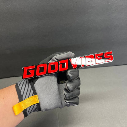 Good Vibes fender badge for RAM 1500 truck with positive custom styling.