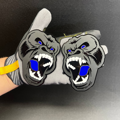 Custom gorilla Car Badge Fender Emblem with sharp teeth and bold black outline for vehicle decal.