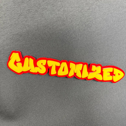 Graffiti style custom word emblem with bright layered colors.