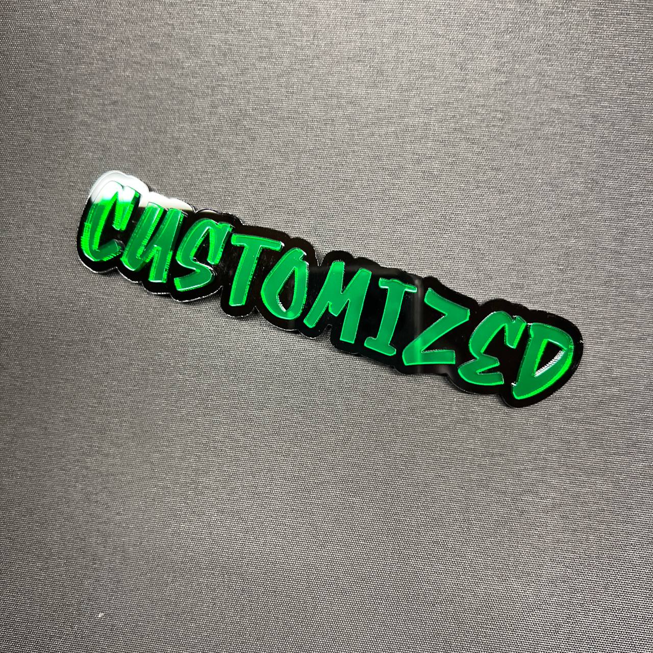 Personalized auto badge made with graffiti font lettering