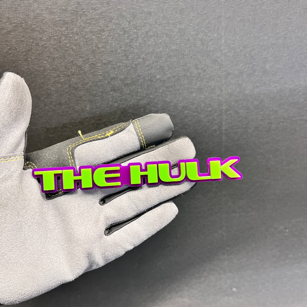 Custom The Hulk car badge fender emblem in bright green and purple