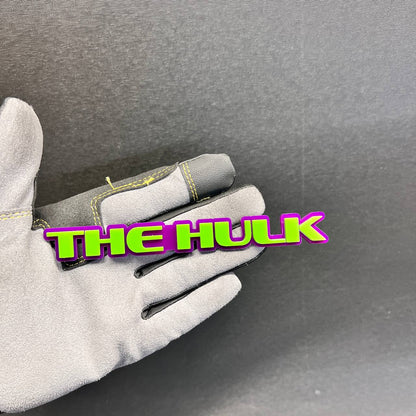 Custom The Hulk car badge fender emblem in bright green and purple