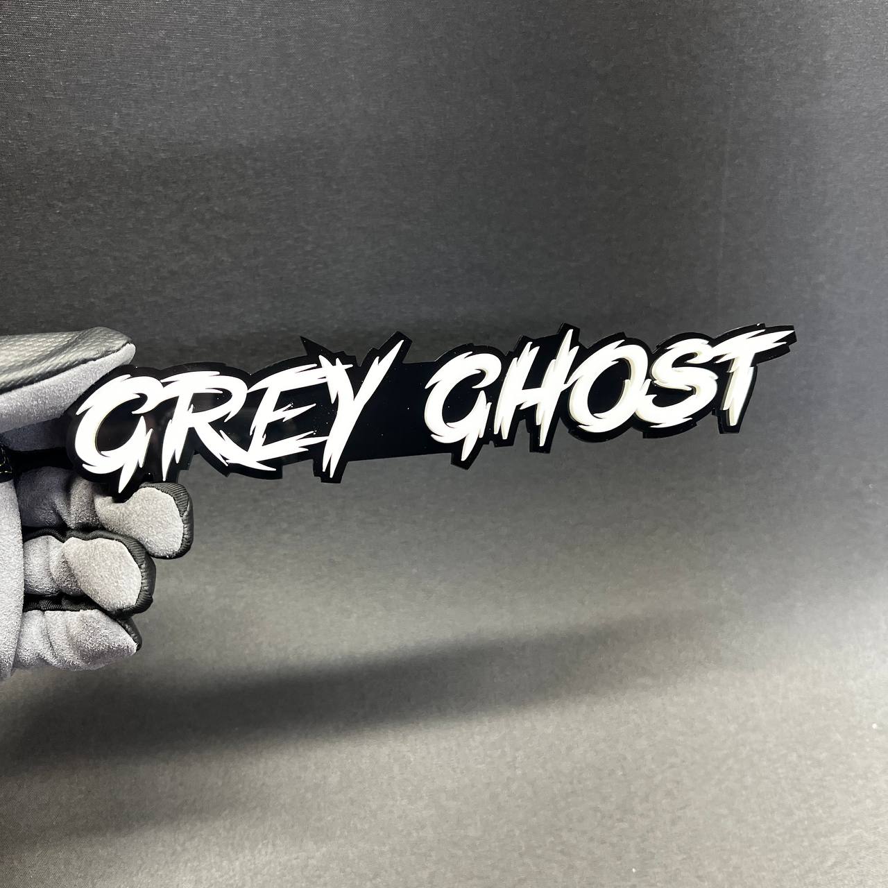 Grey Ghost custom fender badge suitable for Dodge Challenger, Charger, Camaro, Mustang, truck, and tailgate styling.